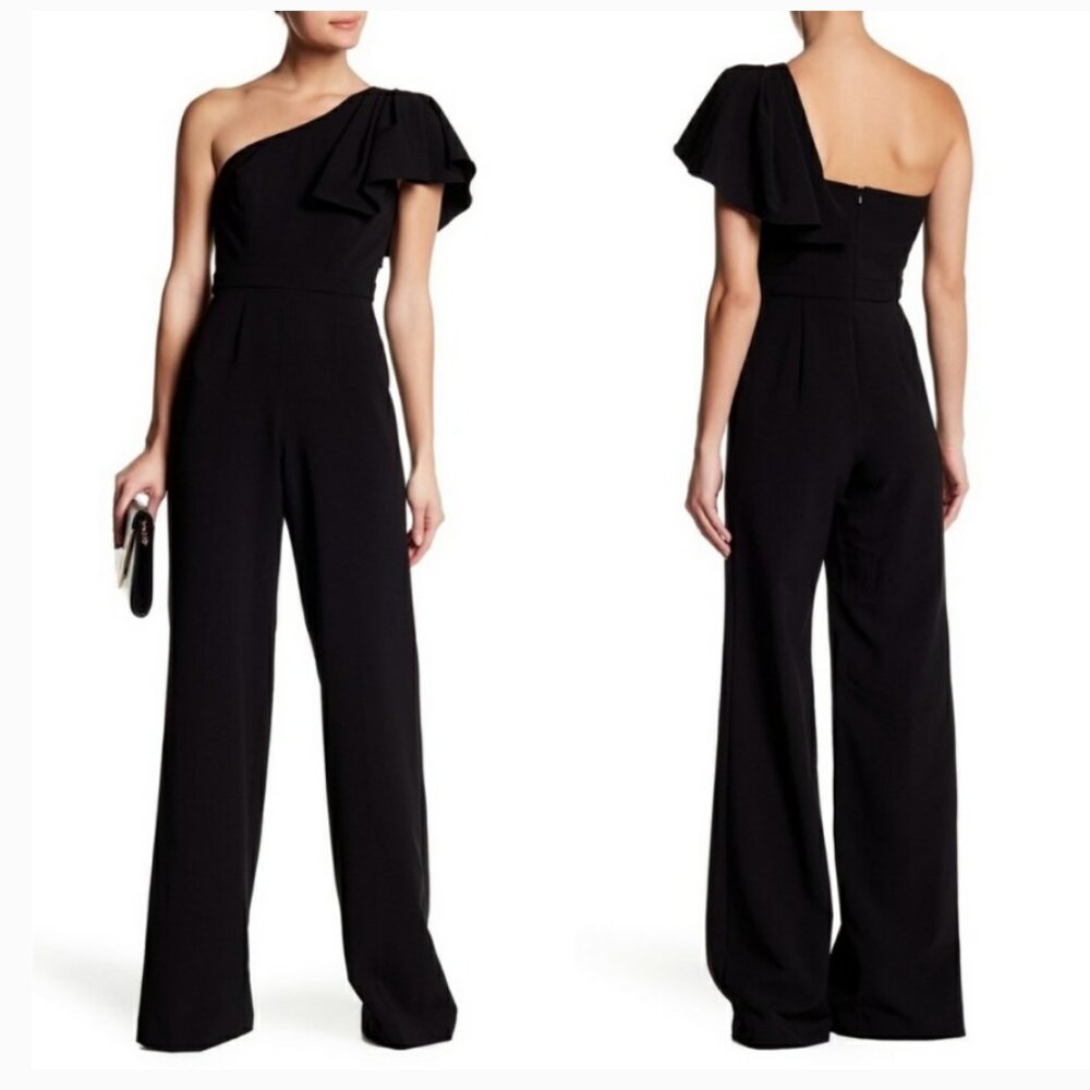 Jay Godfrey Black Hamilton One Shoulder Wide Leg Jumpsuit SIZE 0